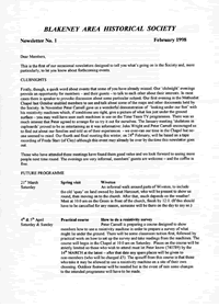 No 1 - February 1998 BAHS Newsletter No 1 - February 1998